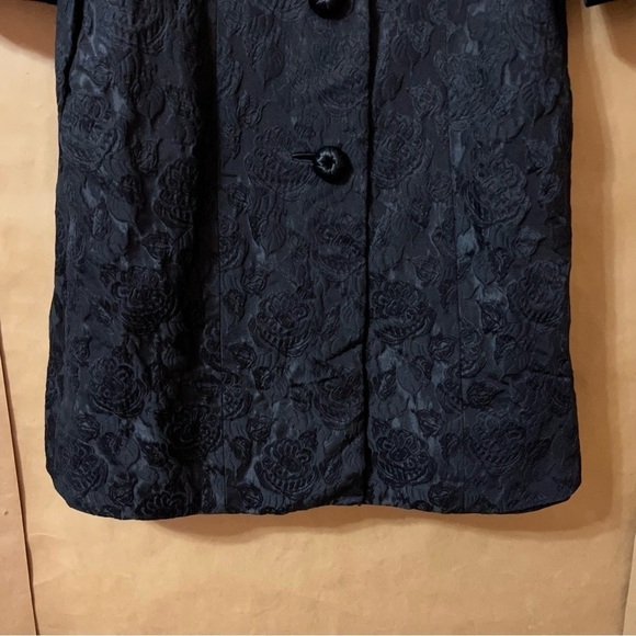 Neiman Marcus Vintage Brocade Floral Jacquard Coat Peacoat Evening Black Size M - Picture 10 of 13